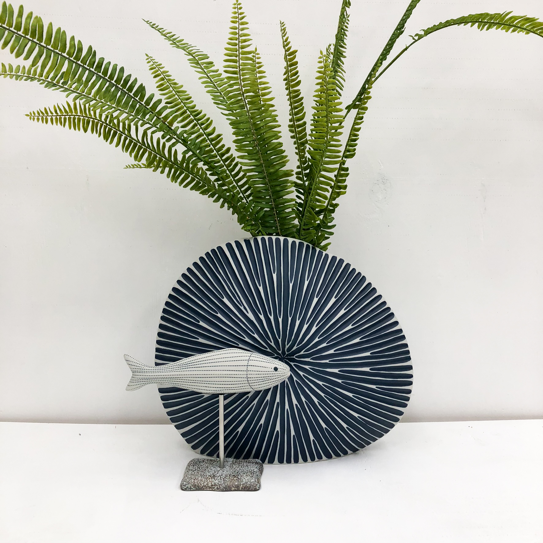 Adrian S Handmade Vase - White & Blue Fish