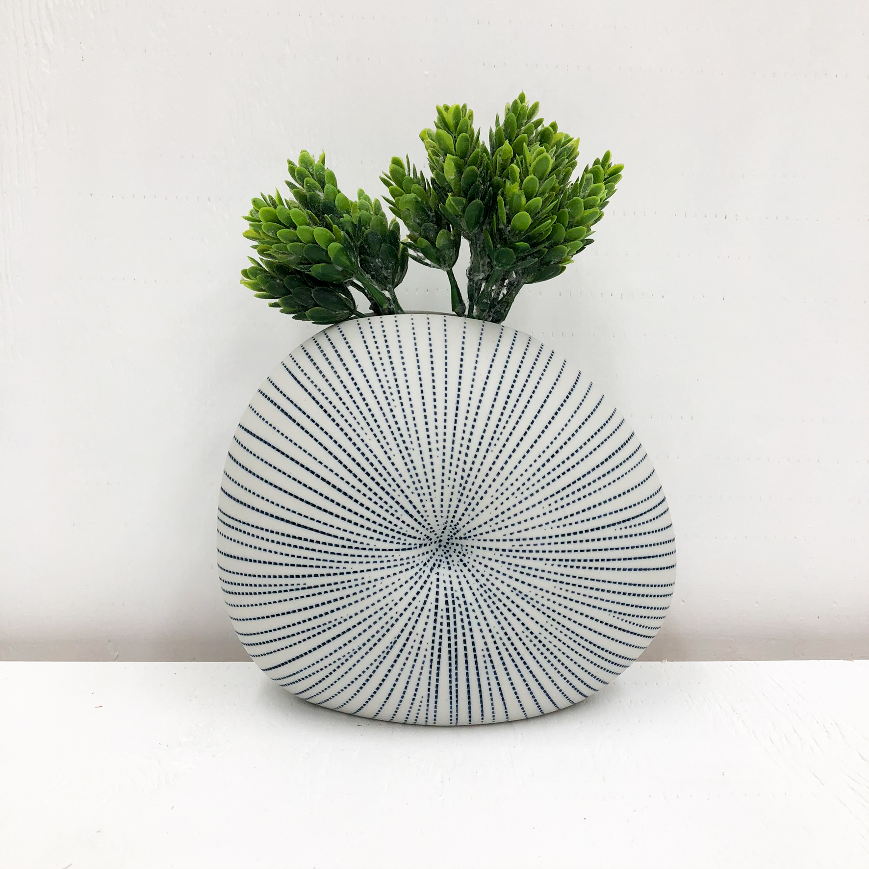 Diva Round Handmade Vase - White & Blue Dots