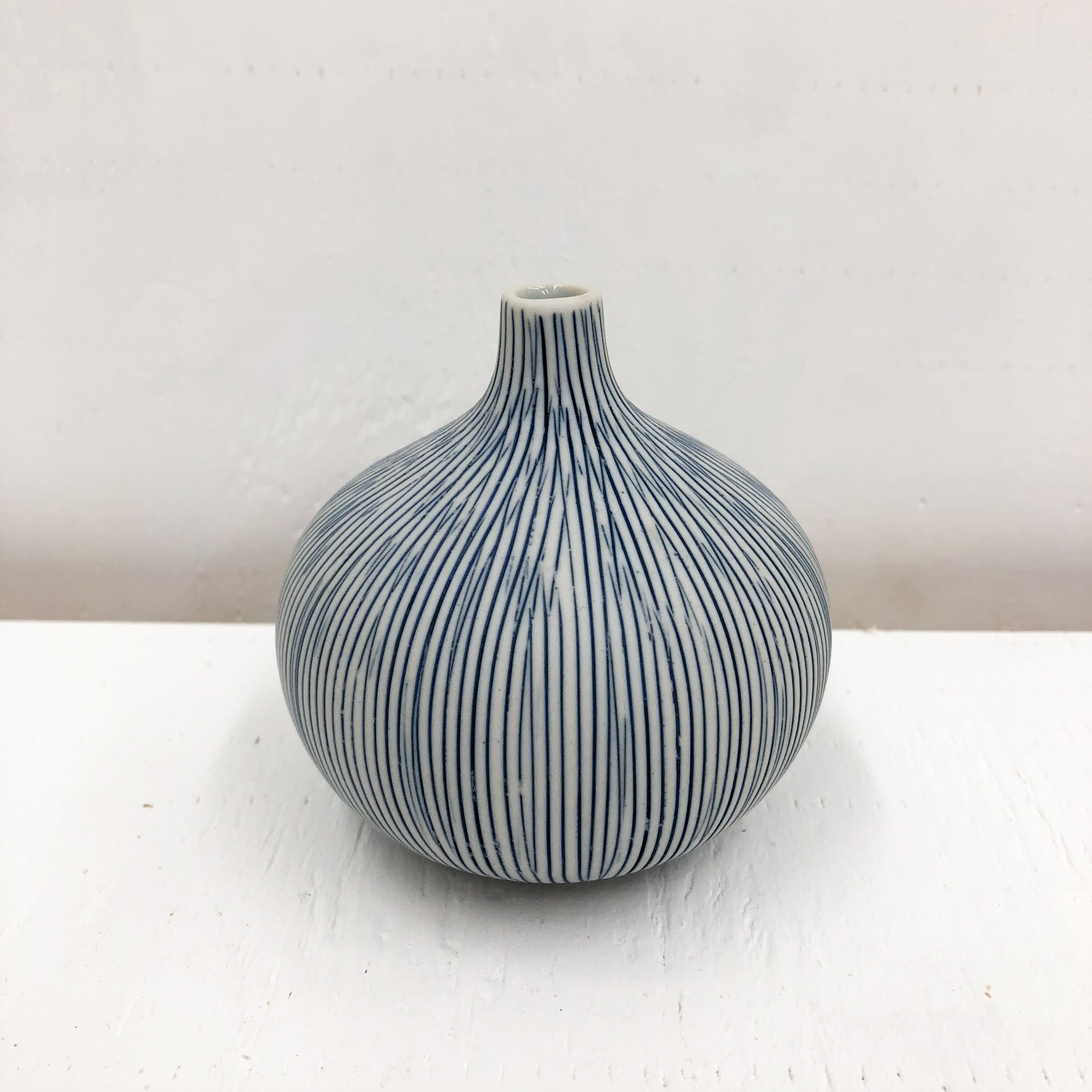 Congo Tiny L Handmade Vase - White & Blue Stripe